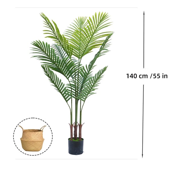 Faux Areca Palmetræ, Vedligeholdelsesfrit, Alsidigt Indendørs og Udendørs Brug,4.6ft-140cm(55in)