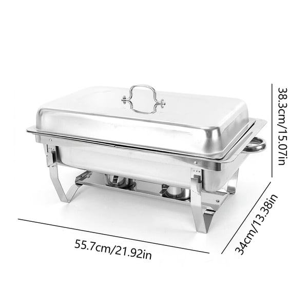 Chafing Dish, 8 Quart Kapacitet, Rustfrit Stål Materiale, Foldbar Ramme, Dimensioner 21,5 x 13,5 x 10 tommer, Ideel til Buffet Service