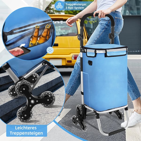 Inköpskorg, Triangulära Hjul, Fällbar Design,Blå