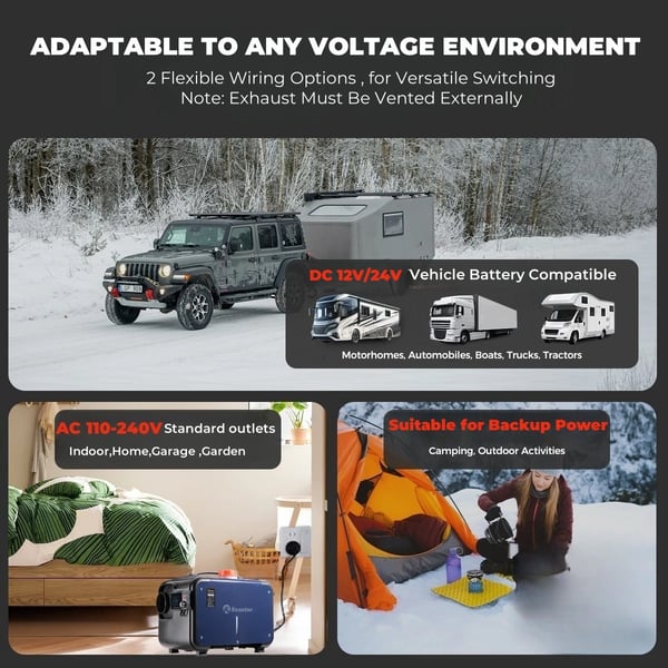 Bærbar Diesel Luftvarmer, Bluetooth Kontrol, Ultra Stille Drift,8KW 12V 24V 220V