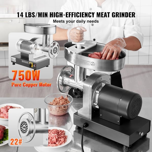 Kødhakker, 750W Motor, Rustfrit Stål Konstruktion,14lbs