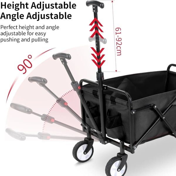 Havevogn, Belastningsevne 60 kg, Opbevaringsvolumen 70 liter, Off-road hjul, Justerbart håndtag, Hurtig foldedesign