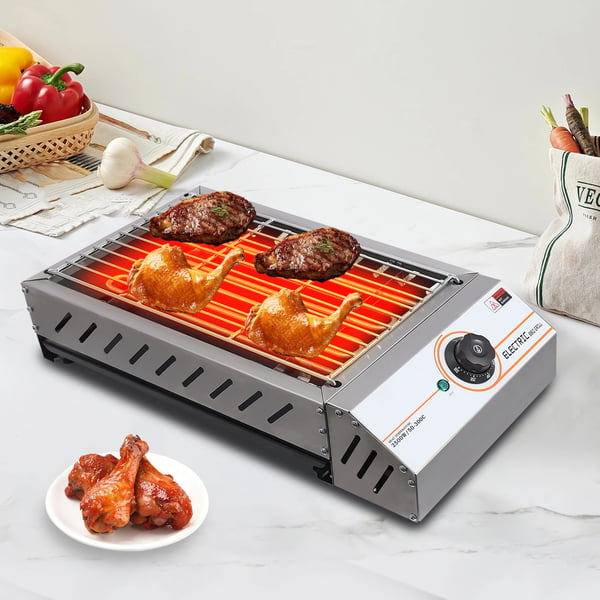 Elektrisk Grill, Rustfrit Stål, 2,5 kW, 220V / 50Hz, Justerbar Temperatur 50°C - 300°C, Dimensioner 54,2 cm x 28 cm