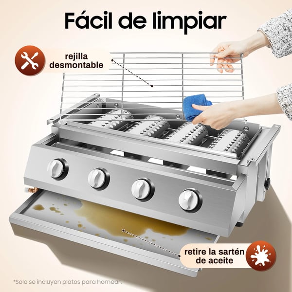Gasgrill, Justerbar Højde, 4-Burner Design,Sølv