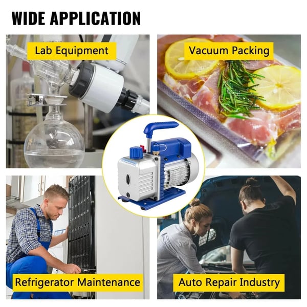 Vakuumpumpe, 1.8 CFM luftafledning, 220V / 50Hz, rotationshastighed 1440 RPM, højt tryk 0~800 PSI, lavt tryk 0~500 PSI