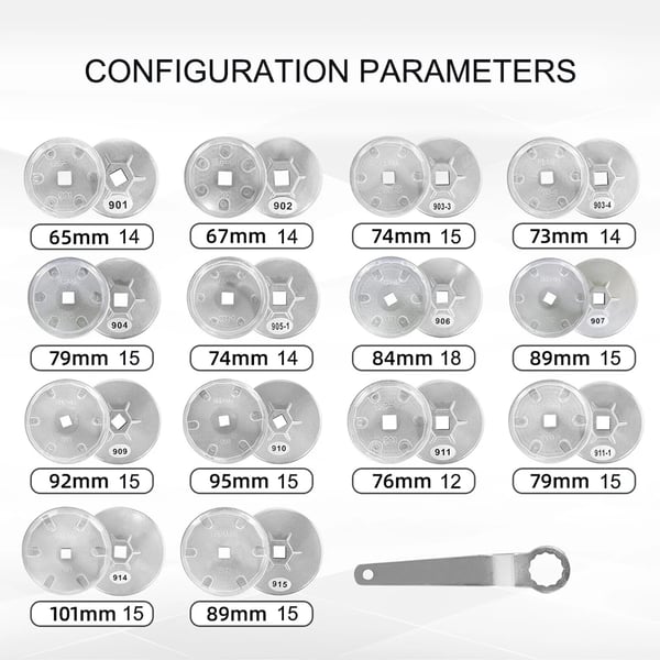 Oliefilternøglesæt, holdbart aluminiumlegering, ergonomisk design,15Pcs Sæt
