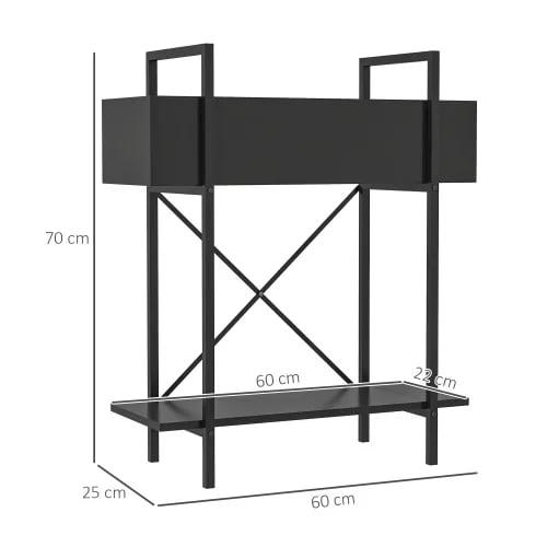 Plantehylde, Pulverlakeret Metal, 60L x 25B x 70H cm, Belastningsevne: 20 kg pr. hylde, 2 hylder, Indbyggede drænhuller