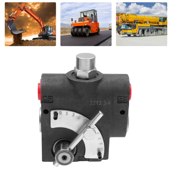 Hydraulinen virtauksensäädin, säädettävä virtauksen säätöalue, varoventtiilin asetusväli, maksimi käyttöpaine 3000 PSI, musta