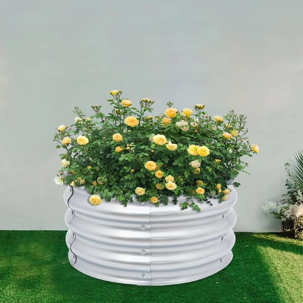 Hævet Havebed, Galvaniseret Stål, 60 cm Diameter, 28 cm Højde, 0,6 mm Tykkelse, 2 Plantekasser Inkluderet