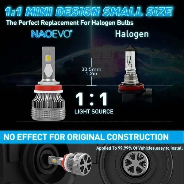 LED-ajovalopolttimo, 7200 lumenin teho, helppo asennus,6500K, H11