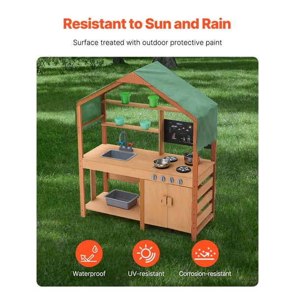 Mud Kitchen Leikkisetti, Kestävä Setri Puu, Repeämätön Katto,1Set