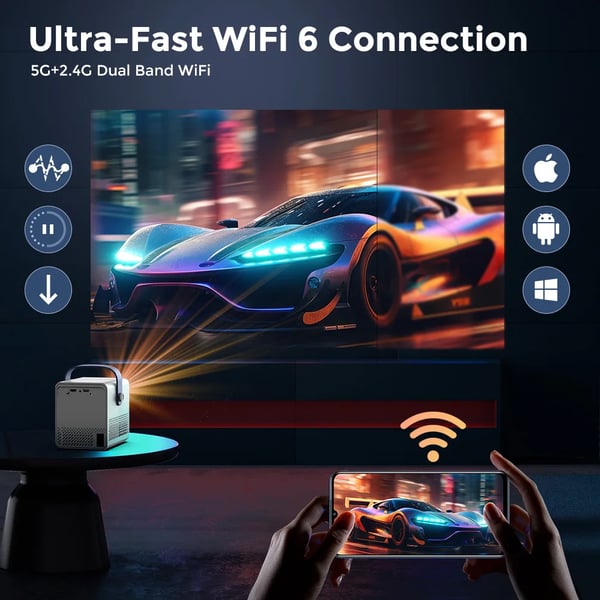 Smart Mini Projektor, Bærbar, Indbygget Højttaler, Bred Projektionsstørrelse,CY302, EU stik
