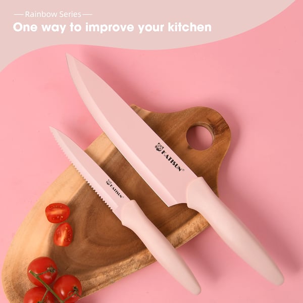 Køkkenkniv Sæt, Kulstofstål Blade, Ergonomiske Håndtag,Pink