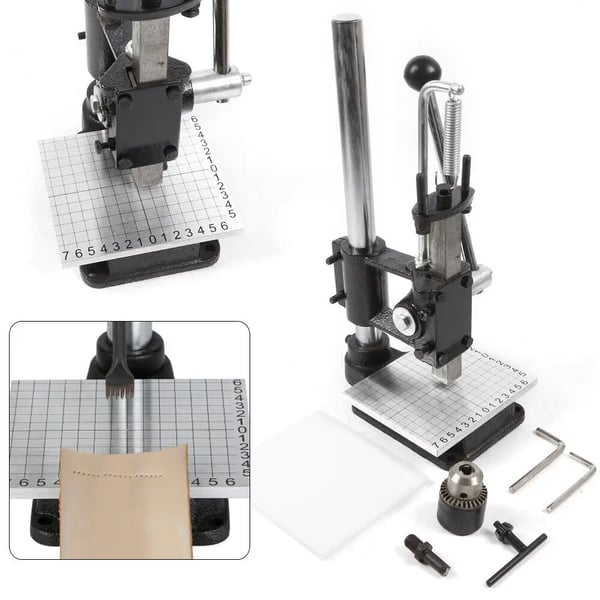 Læder Prægning Maskine, Tandet Rack Bredde 22mm, Stempelhul Diameter 11mm, Fødehul Diameter 27mm, Løftehøjde 0-16CM, Maksimal Tryk ≤160 Kg