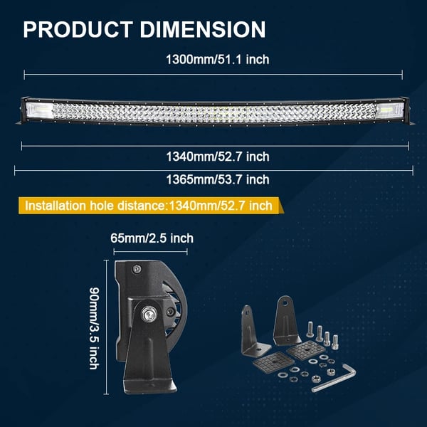 LED-ljusramp, tredubbel rad, terrängkörningsljus, Ingen kabeldragning