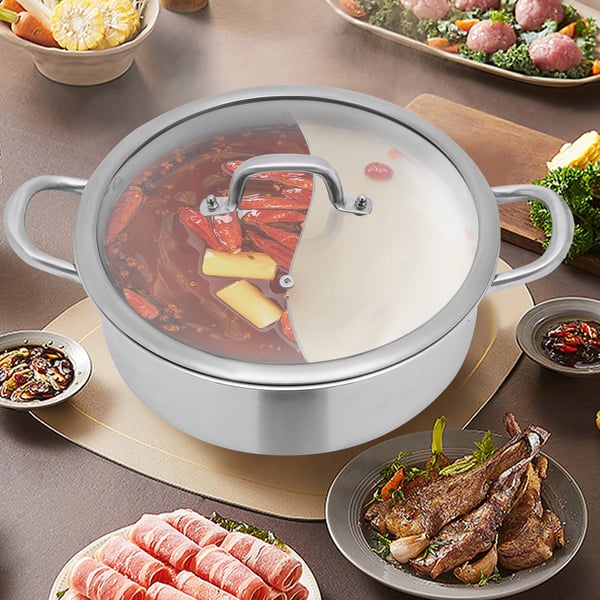 Hot Pot, Dobbelt Kompartment, Inkluderer Låg og Redskaber,Sølv