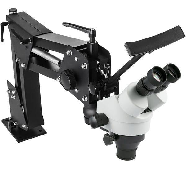 Smyckesmikroskop, 0.7X-4.5X kontinuerlig zoom, 95-300 mm arbetsavstånd, 5.1-33 mm synfält, 0.5X objektivlins, ergonomisk design