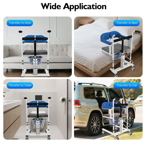 Patient Mobilitetsløftestol, 100 kg Belastningsevne, Holdbart Højkulstofstål, Justerbar Højde, 180° Foldbar Rygstøtte, TPE Hjul