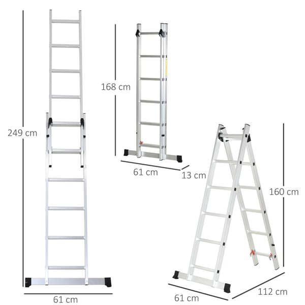 Foldestige, Aluminium Materiale, 5 ft 6 in Højde, 330 lbs Kapacitet, Indendørs/Udendørs Kompatibilitet, ANSI Certificeret