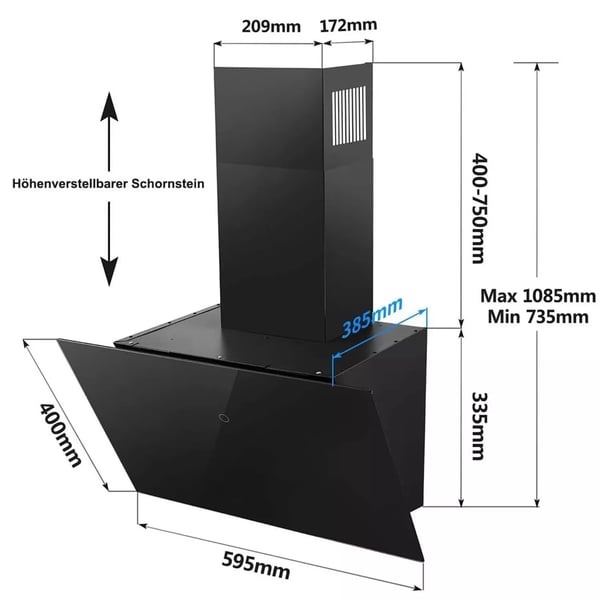 Extractor Væg Køkkenemhætte, Energiklasse A++, Touch Control Display,EU