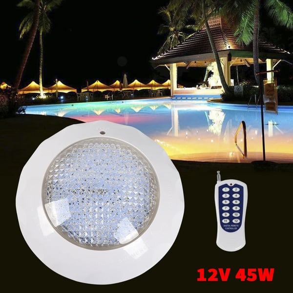 RGB Pool Lys, 45W Effekt, 3000 Lumen Lysstyrke, 12V Spænding, Holdbart Plast Hus, Fjernbetjening