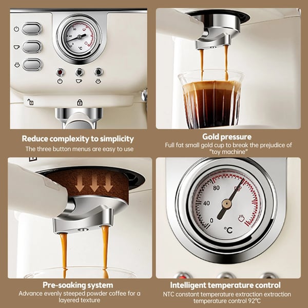 Kaffemaskine, 1050 watt, 1,5 liter, 20 bar tryk, Semi-automatisk, Kompakt design