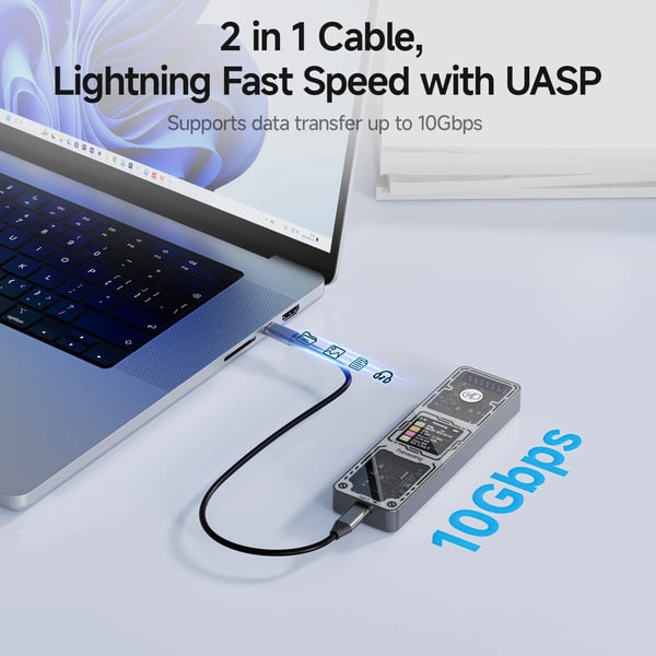 M.2 SSD -kotelo, 10 Gbps USB 3.2, tukee NVMe/SATA,10Gbps, M.2 NVMe/SATA, MD86