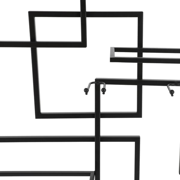Viinipulloteline, seinälle asennettava, geometrinen muotoilu,musta
