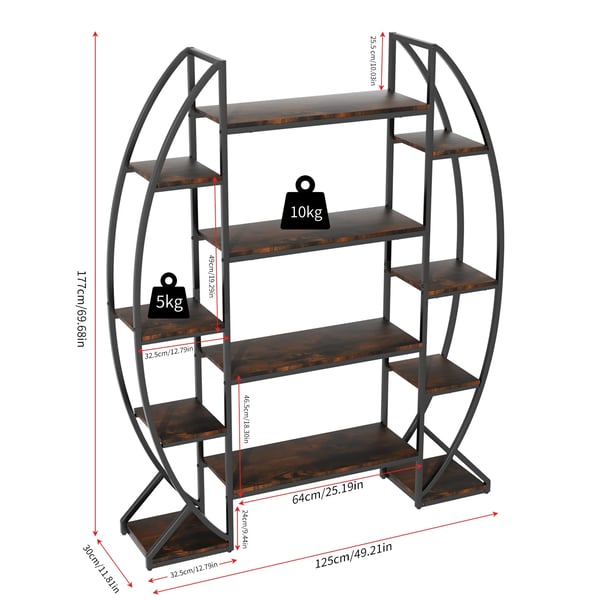Plantebord, Industrielt Design, 5-Lags Opbevaring,Sort og Brun, XL