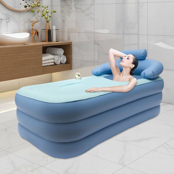 Oppustelig Badekar, Ergonomisk Design, Pladsbesparende Opbevaring,Blå
