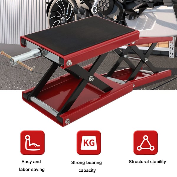 Motorcykel Løft Bord, 500 kg Kapacitet, Løfteområde 95 mm til 350 mm, Solid Stål Konstruktion, Saks Løft Design, Dimensioner 62” x 20” x 5”