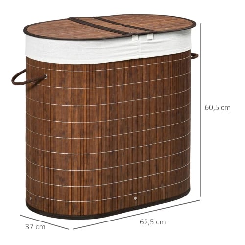 Pyykkikori, bambumateriaali, 100L kapasiteetti, kaksi osastoa, irrotettava sisäpussi, käyttäjäystävälliset kahvat