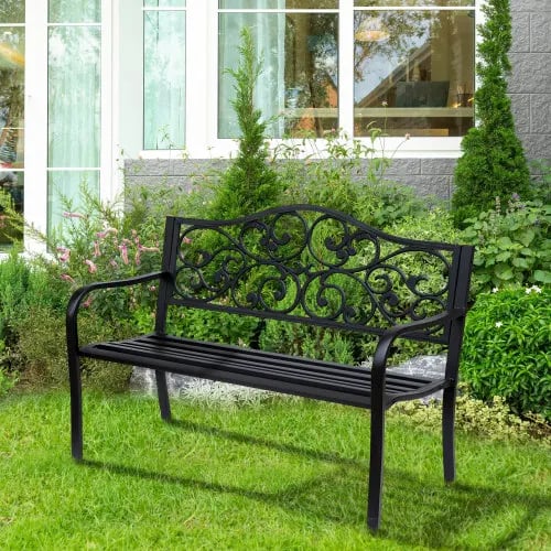 Havebænk, 3-personers, 127 x 60 x 89 cm, Stålmateriale, Støbejerns-armlæn, Korrosionsbestandig Finish