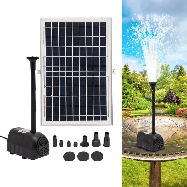 Aurinkovesipumppu suihkulähteelle, maksimivirtaama 1000 l/h, 200 cm vesikorkeus,17V