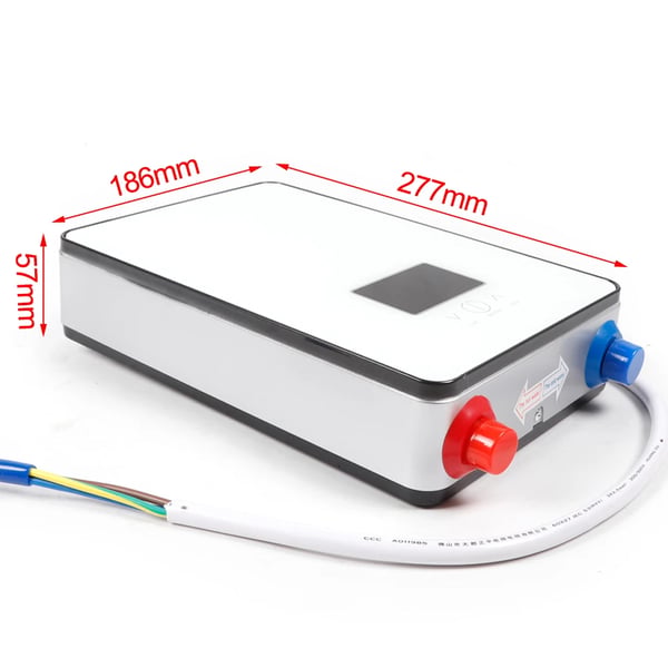 Elektrisk vandvarmer, 4500W effekt, IPX4 vandtæt, 27.5x18.3x7 cm, temperaturinterval 30-55°C, brugervenlig LED-skærm