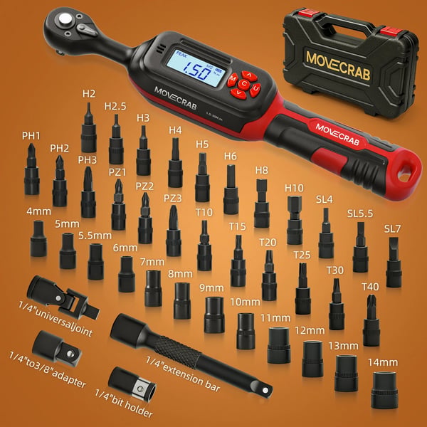 Vääntömomenttiavain, 40-osainen hylssisarja, LED-näyttö,40PCS