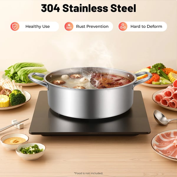 Hot Pot, 304 Rostfritt Stål, Divider Design,silver