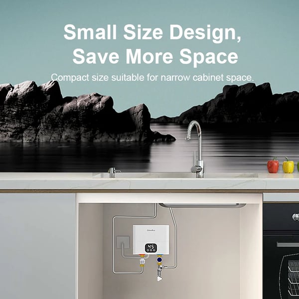 Elektrisk vandvarmer, tankløs, øjeblikkelig varmt vand, kompakt design, hvid-220V