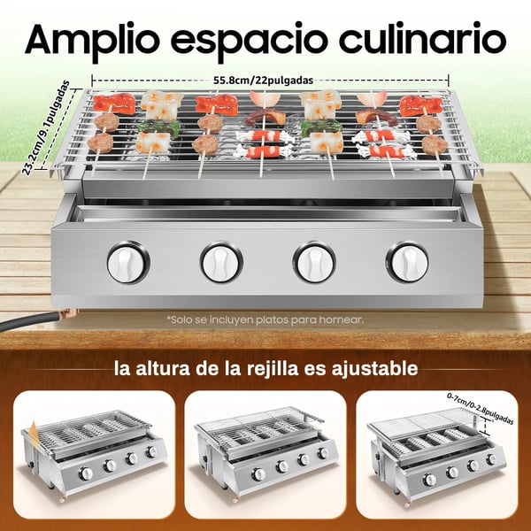 Gasgrill, Justerbar Højde, 4-Burner Design,Sølv