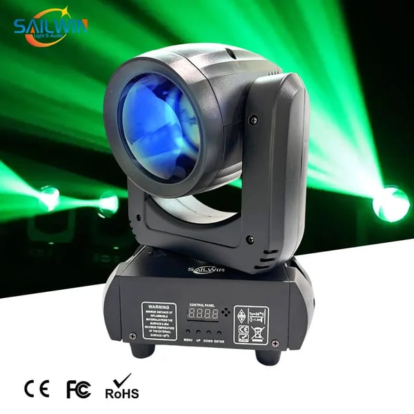LED Moving Head Light, 150W Strømforbrug, Dimensioner 23,5x16x33 cm, Vægt 6 kg, 12 Kontrolkanaler, RGBW 4-i-1 Lyskilde