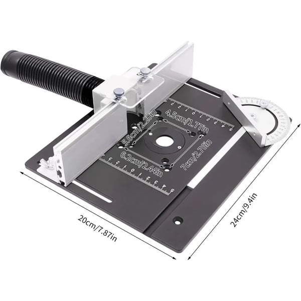 Møllebordindsatsplade, Aluminiumlegering, 180° Drejelig Vinkelmåler, Rektangulært Design,sort