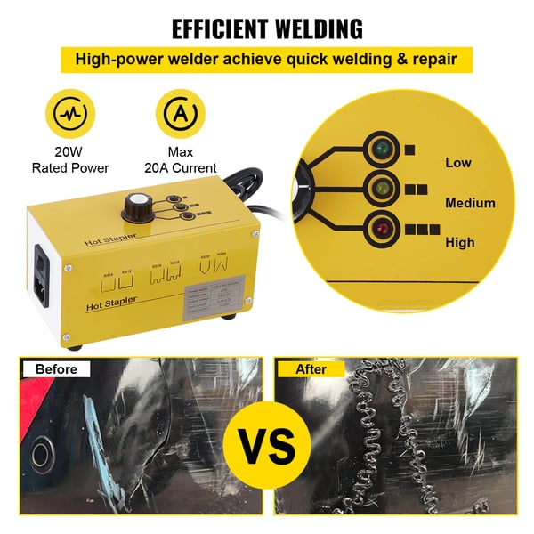 Plastsvetsesæt, 20W Nominel Effekt, 0.8 - 1.2V Udgange Spænding, 14 - 20A Udgange Strøm, 7.2" x 3.5" x 4.7" Dimensioner, 10 lbs Brutto Vægt