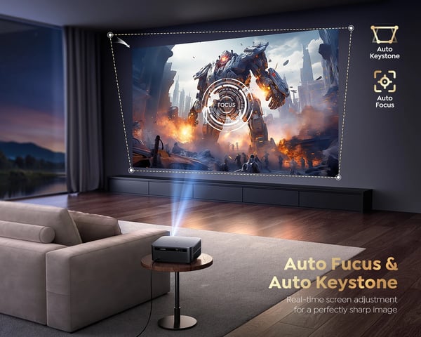 FHD 1080P projektor, 30000 lumen lysstyrke, automatisk korrektion, 50%-100% zoom,EU-stik, SOM BILLEDE