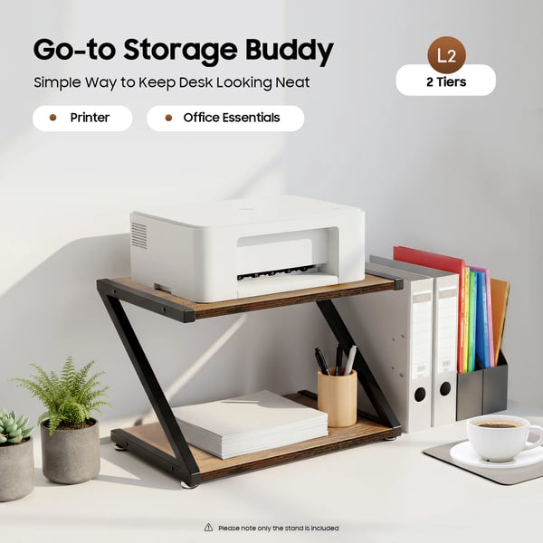Printer Stand, Kulstofstål og MDF, 60 cm x 40 cm x 75 cm, 2 niveauer, Sort og Brun, Z-formet