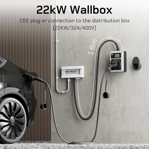 Elbiloplader, 22kW, Justerbare Strømindstillinger,22kW Med APP, Type 2 Stik