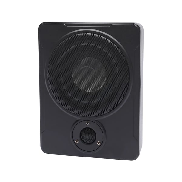 Under sæde subwoofer, 200W effekt, 300W maksimal effekt, frekvensrespons 30-100Hz, 8 tommer højttalerdiameter, 4Ω impedans