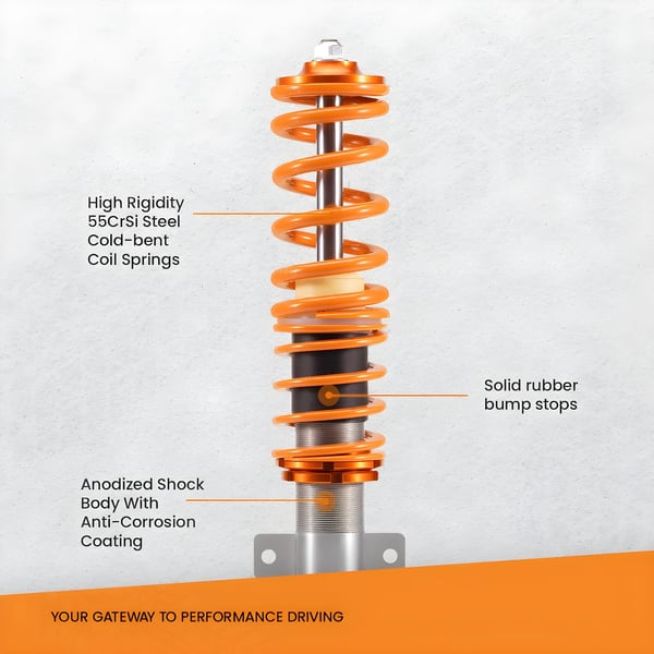 Coilovers, Varelængde: 45 cm, Varebredde: 56 cm, Varehøjde: 45 cm, Varevægt: 23 kg, Fjedersats: 7 kg/mm (392 lbs/in)