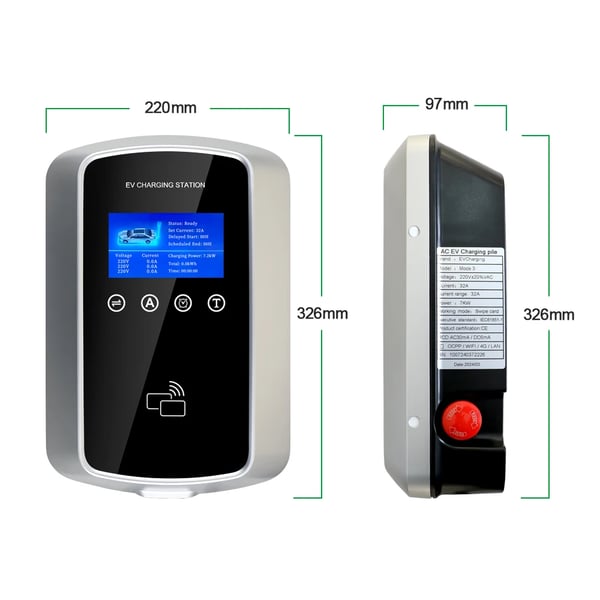 EV-laddstation, justerbar ström, 5 m längd, 7.2KW, TYP2
