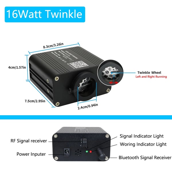 RGBW Fiber Optic Stjernehimmel Lys, Bluetooth Kontrol, 650 stk. Fiberkabel,650 stk 0,75 mm 4M, Auto bil N EU stik