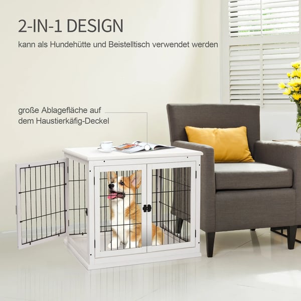 Hundehus, Robust MDF og Metal, Ideelt til Indendørs Brug,HVID
